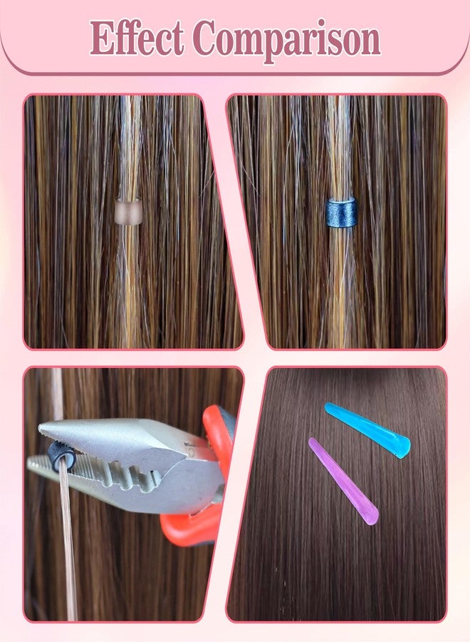 FEXICHUJI Hair Extension Microlink Tool Kit, 1000 Silicone Nano Microbeads, 1 Plier, 1 Pulling Loop Threader, 1 Crochet Hook, 4 Hair Clips, Weft Sew in Extension Kit Tools Accessories for Girls - Image 5